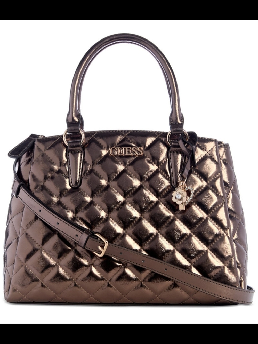 GUESS Tinsley Quilted Metallic Bronze Satchel Bag